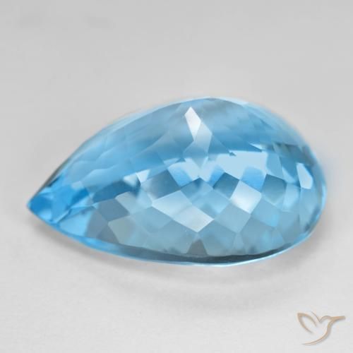 26.91캐럿 천연 스위스 블루 토파즈, 배 모양, 21.2×15.6 mm, VVS-VS