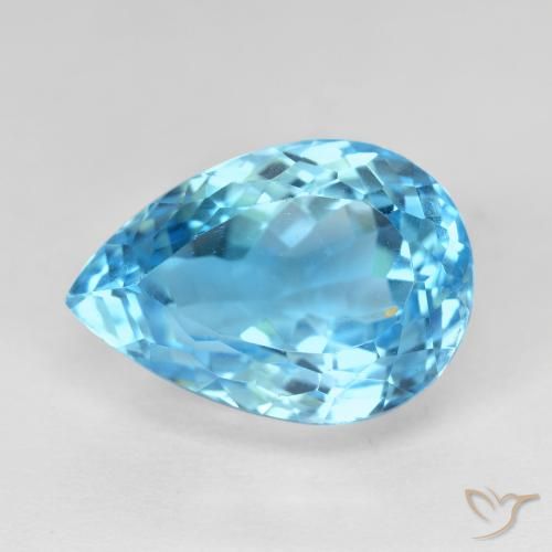 16.12ct 자연스러운 스위스 블루 황옥, 배 모양, VVS