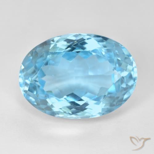 15.38ct 자연스러운 스위스 블루 황옥, 타원형, VS
