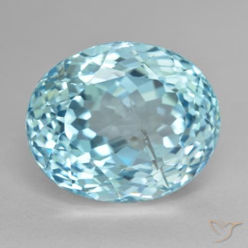 26.66ct 자연스러운 밝은 녹색을 띤 파란색 황옥, 타원형, VS