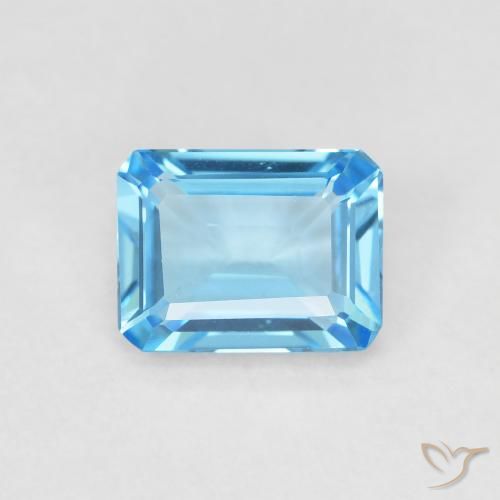 1.80ct 자연스러운 딥 스카이 블루 황옥, 에메랄드 컷, VVS