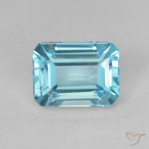 2.00ct 자연스러운 밝은 하늘색 황옥, 에메랄드 컷, VVS