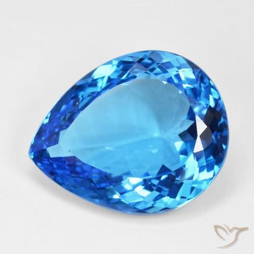 55.81ct 자연스러운 딥 애저 블루 황옥, 배 모양, IF