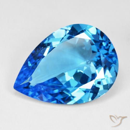 29.39ct 자연스러운 딥 스위스 블루 황옥, 배 모양, VS