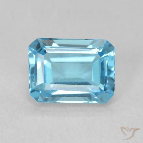 1.86캐럿 천연 스위스 블루 토파즈, 에메랄드 컷, 8×5.9 mm, VVS