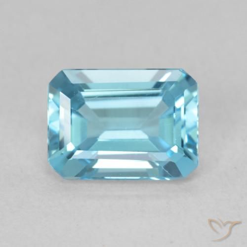1.82ct 자연스러운 밝은 녹색을 띤 파란색 황옥, 에메랄드 컷, VVS