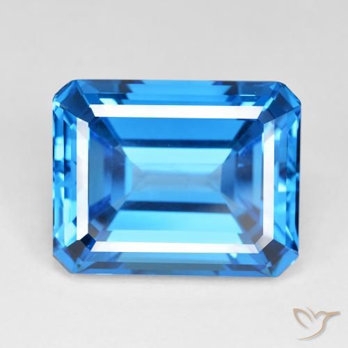 60.43ct 자연스러운 딥 스위스 블루 황옥, 에메랄드 컷, IF
