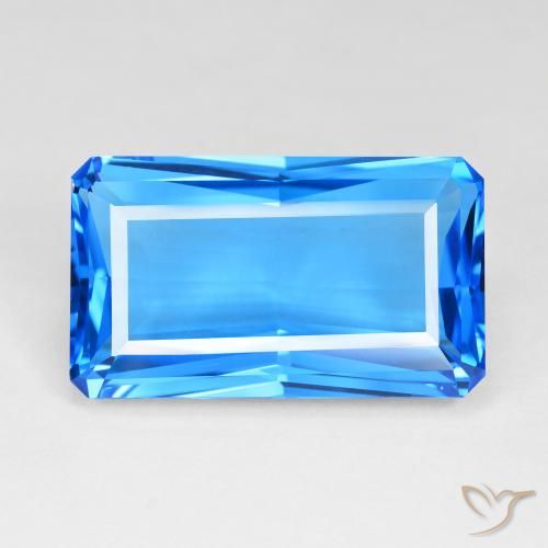 51.23ct 자연스러운 딥 스위스 블루 황옥, 에메랄드 컷, IF