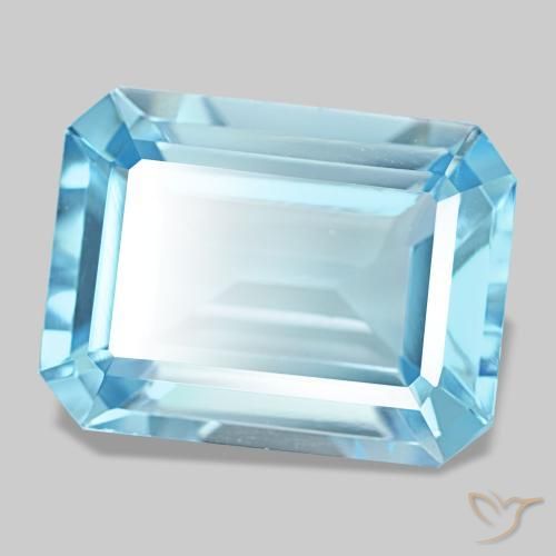 14.46캐럿 천연 스위스 블루 토파즈, 에메랄드 컷, 16×12.2 mm, VVS