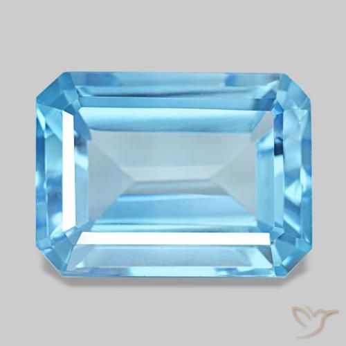 15.71캐럿 천연 스위스 블루 토파즈, 에메랄드 컷, 16.1×12 mm, VVS-VS