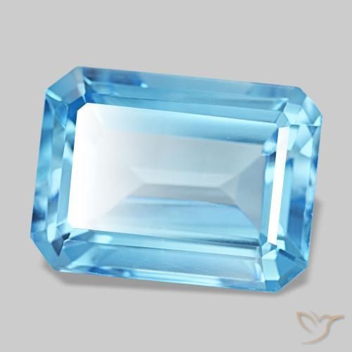 15.71캐럿 천연 스위스 블루 토파즈, 에메랄드 컷, 16.1×12 mm, VVS-VS