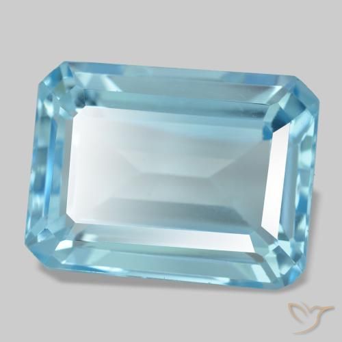 16.66캐럿 천연 스위스 블루 토파즈, 에메랄드 컷, 16.1×12.2 mm, VVS-VS
