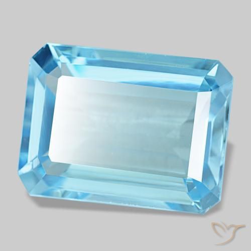 14.71캐럿 천연 스위스 블루 토파즈, 에메랄드 컷, 16.1×12.1 mm, VS