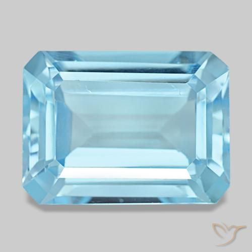 15.53캐럿 천연 스위스 블루 토파즈, 에메랄드 컷, 16.2×12.1 mm, VS