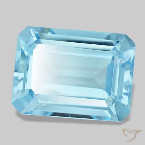 15.53캐럿 천연 스위스 블루 토파즈, 에메랄드 컷, 16.2×12.1 mm, VS