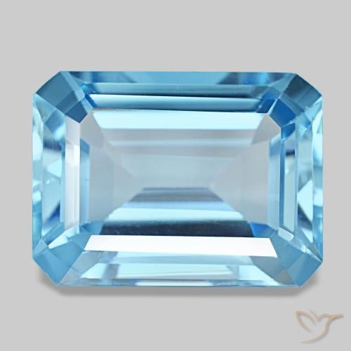 15.85캐럿 천연 스위스 블루 토파즈, 에메랄드 컷, 16.3×12.1 mm, VS