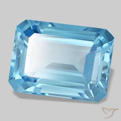 15.85캐럿 천연 스위스 블루 토파즈, 에메랄드 컷, 16.3×12.1 mm, VS