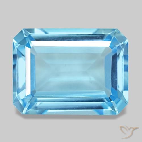 14.58캐럿 천연 스위스 블루 토파즈, 에메랄드 컷, 16.1×12 mm, VS