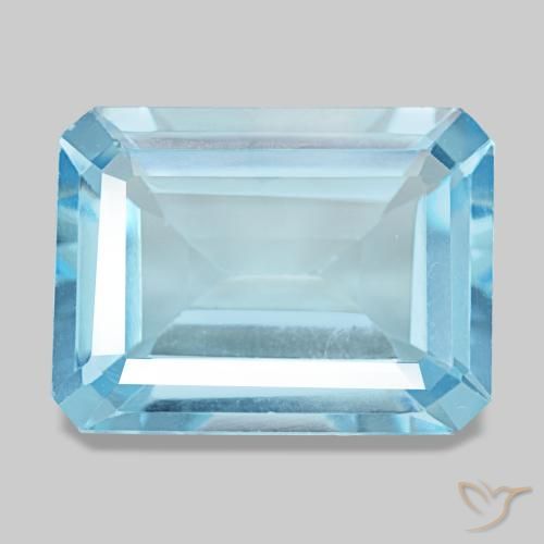 12.92캐럿 천연 스위스 블루 토파즈, 에메랄드 컷, 16×12 mm, VS