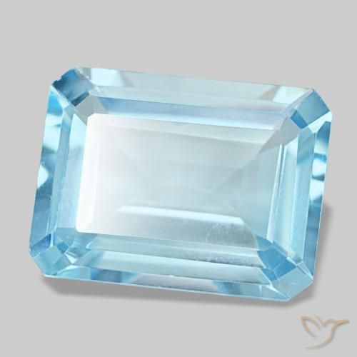 12.92캐럿 천연 스위스 블루 토파즈, 에메랄드 컷, 16×12 mm, VS