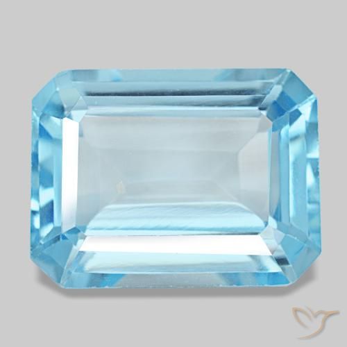 14.56캐럿 천연 스위스 블루 토파즈, 에메랄드 컷, 16×12.1 mm, VS
