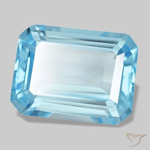 14.56캐럿 천연 스위스 블루 토파즈, 에메랄드 컷, 16×12.1 mm, VS