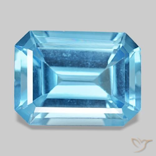13.28캐럿 천연 스위스 블루 토파즈, 에메랄드 컷, 15.9×11.8 mm, VS
