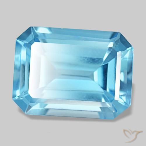 13.28캐럿 천연 스위스 블루 토파즈, 에메랄드 컷, 15.9×11.8 mm, VS