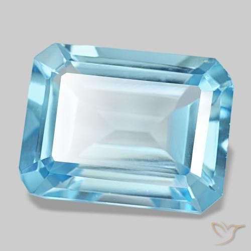 13.53캐럿 천연 스위스 블루 토파즈, 에메랄드 컷, 15.6×12 mm, VS