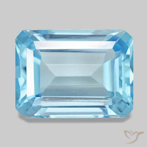 15.82캐럿 천연 스위스 블루 토파즈, 에메랄드 컷, 16.1×12.1 mm, VVS-VS