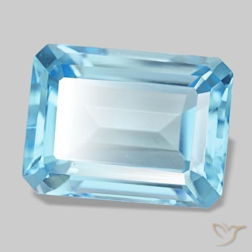 15.82캐럿 천연 스위스 블루 토파즈, 에메랄드 컷, 16.1×12.1 mm, VVS-VS
