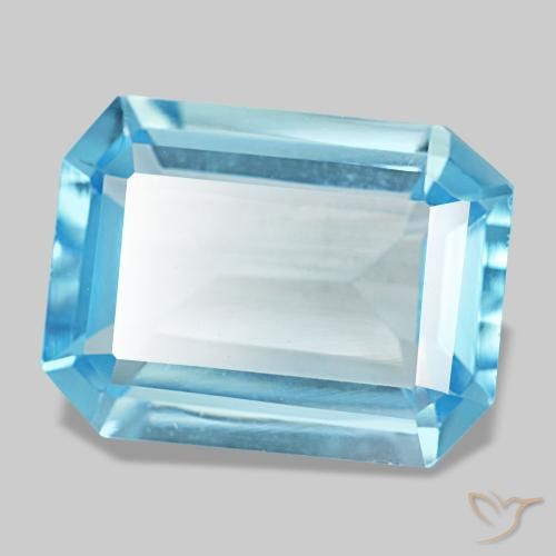 12.60캐럿 천연 스위스 블루 토파즈, 에메랄드 컷, 16×12 mm, VVS