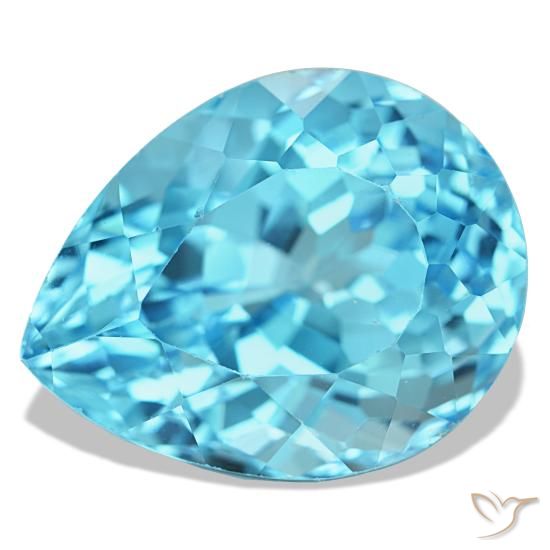 25.98캐럿 천연 스위스 블루 토파즈, 배 모양, 19.4×15.3 mm, VS