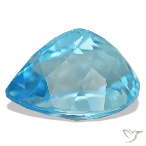 25.98캐럿 천연 스위스 블루 토파즈, 배 모양, 19.4×15.3 mm, VS