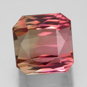 5.26캐럿 천연 바이컬러 투르말린, 에메랄드 컷, 8.9×9.1 mm, VVS-VS