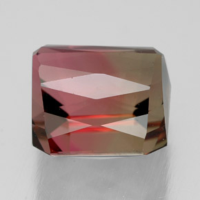 5.26캐럿 천연 바이컬러 투르말린, 에메랄드 컷, 8.9×9.1 mm, VVS-VS