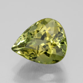 3.22캐럿 천연 노란빛 그린 투르말린, 배 모양, 10.1×8.3 mm, VVS-VS