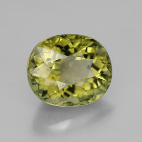 3.90캐럿 천연 노란빛 그린 투르말린, 타원형 컷, 10.2×8.7 mm, VVS-VS