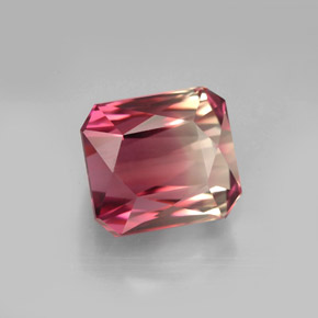 7.48캐럿 천연 바이컬러 투르말린, 에메랄드 컷, 10.4×9.3 mm, VVS