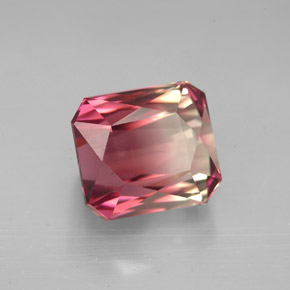 7.48캐럿 천연 바이컬러 투르말린, 에메랄드 컷, 10.4×9.3 mm, VVS