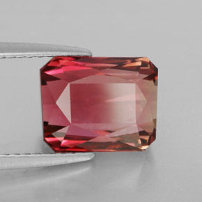 3.90캐럿 천연 바이컬러 투르말린, 에메랄드 컷, 9.4×7.6 mm, VVS