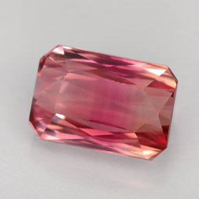 3.66캐럿 천연 바이컬러 투르말린, 에메랄드 컷, 9.8×6.7 mm, VVS-VS