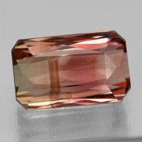3.98캐럿 천연 바이컬러 투르말린, 에메랄드 컷, 10.9×6.8 mm, VVS