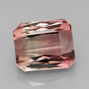 8.55캐럿 천연 바이컬러 투르말린, 에메랄드 컷, 12×10 mm, IF