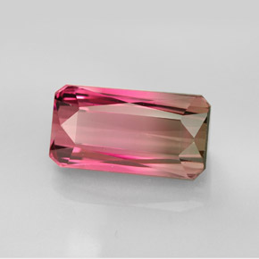 6.44캐럿 천연 바이컬러 투르말린, 에메랄드 컷, 14×7.4 mm, VVS