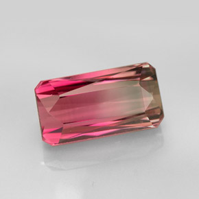 6.44캐럿 천연 바이컬러 투르말린, 에메랄드 컷, 14×7.4 mm, VVS