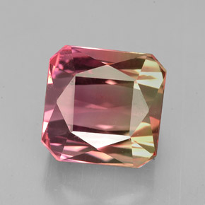7.51캐럿 천연 바이컬러 투르말린, 에메랄드 컷, 10.2×10 mm, VS