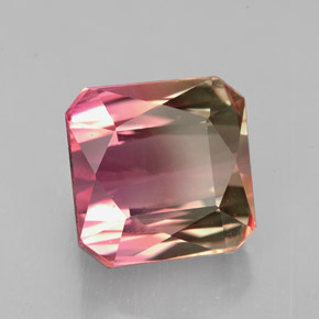 7.51캐럿 천연 바이컬러 투르말린, 에메랄드 컷, 10.2×10 mm, VS
