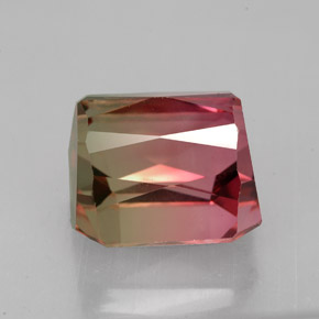 7.51캐럿 천연 바이컬러 투르말린, 에메랄드 컷, 10.2×10 mm, VS