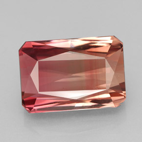 8.91캐럿 천연 바이컬러 투르말린, 에메랄드 컷, 13.7×9.4 mm, VVS